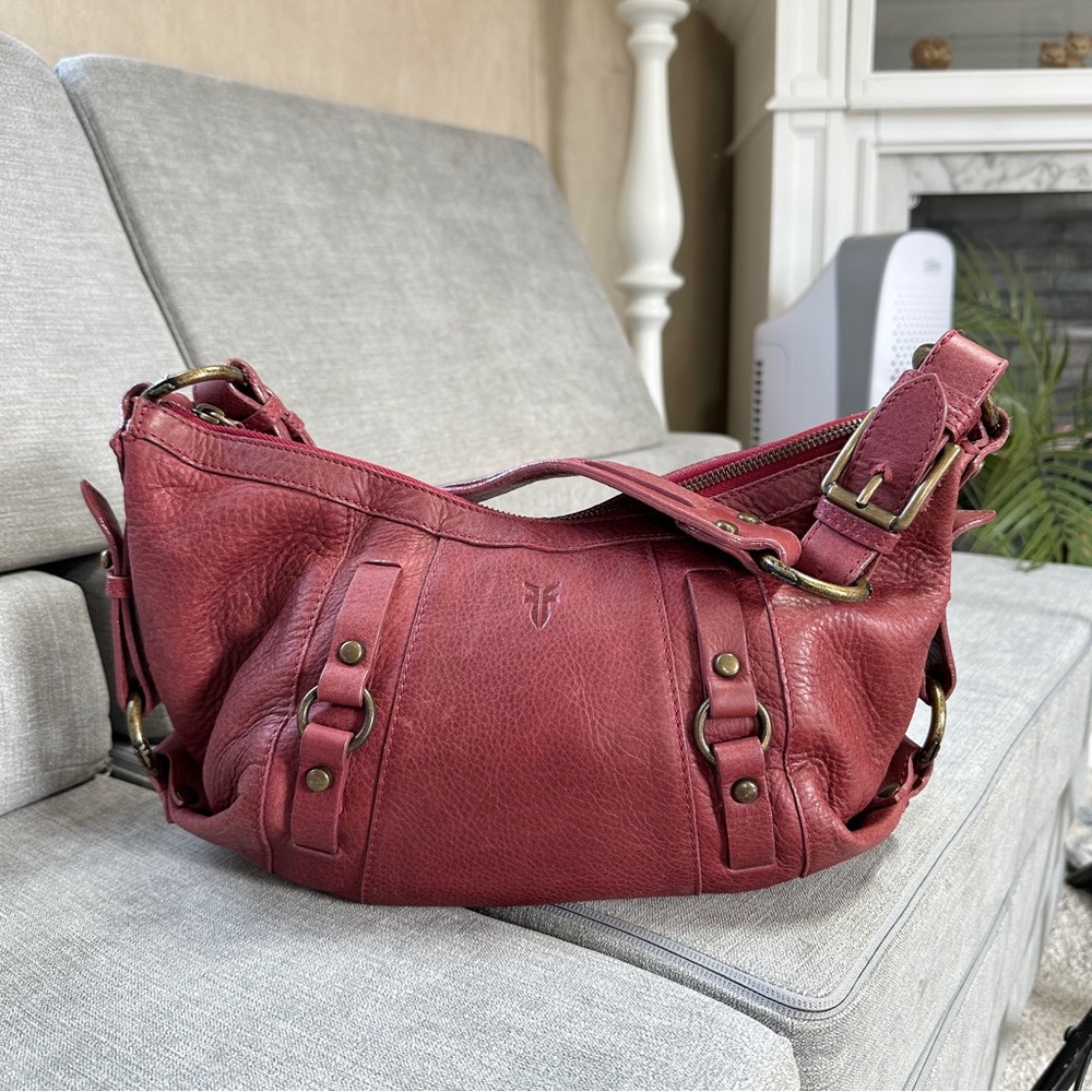 Frye Leather Heather Satchel Hobo Shoulder Bag in Red